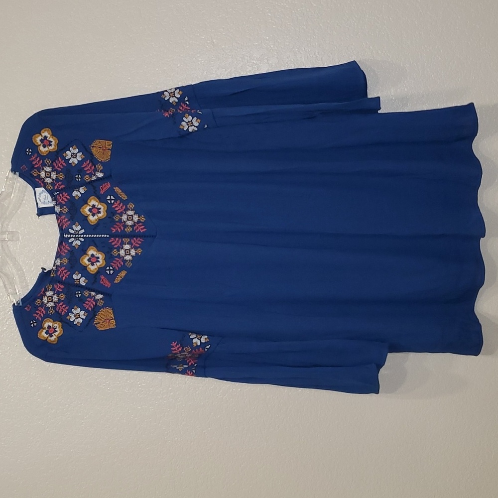 Francesca's Blue Rain Boho Embroidered Blue Mini Dress Festival Western XS